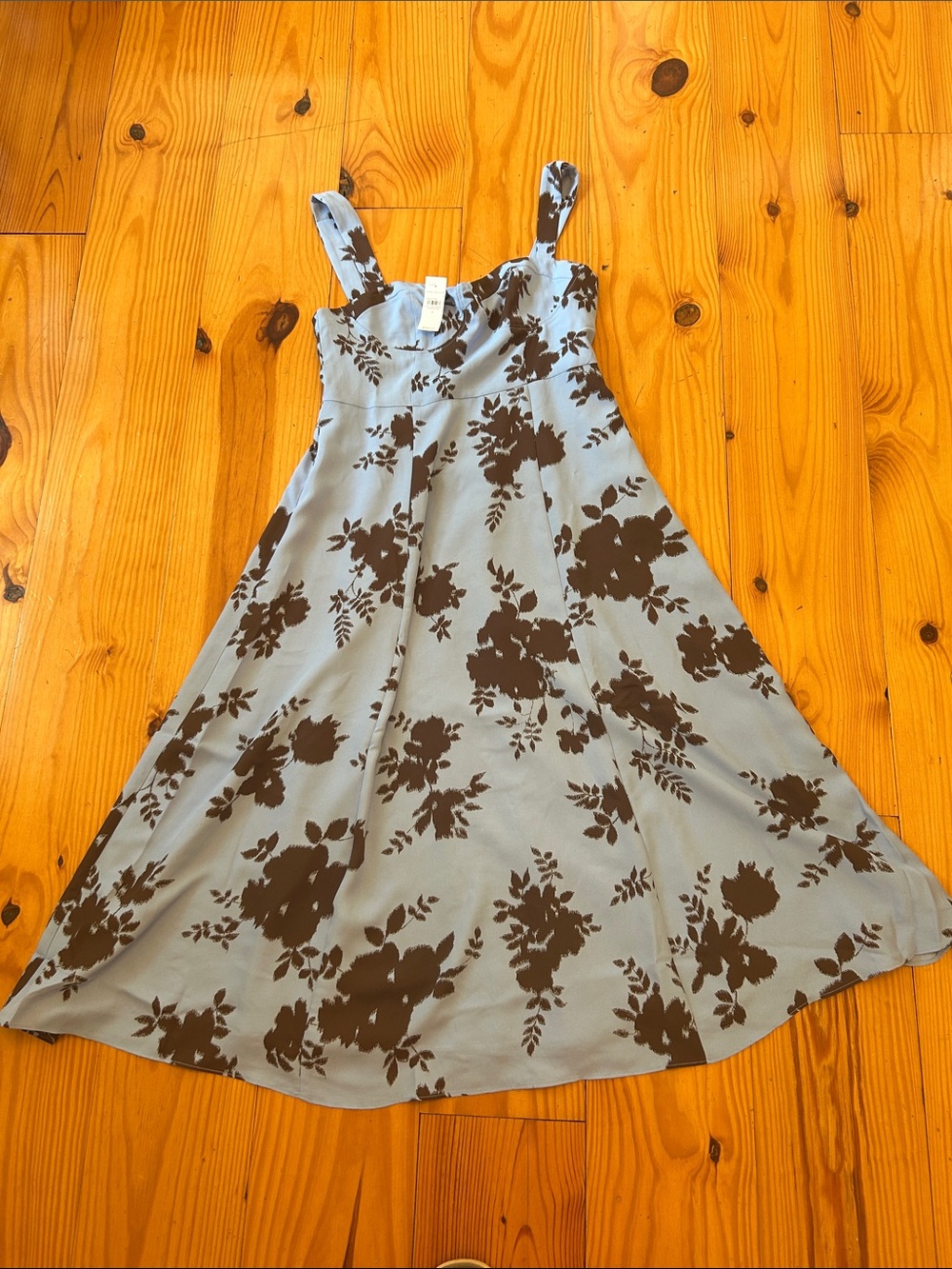 Ann Taylor Light Blue Midi Dress with Brown Floral Print - Picture 2 of 6
